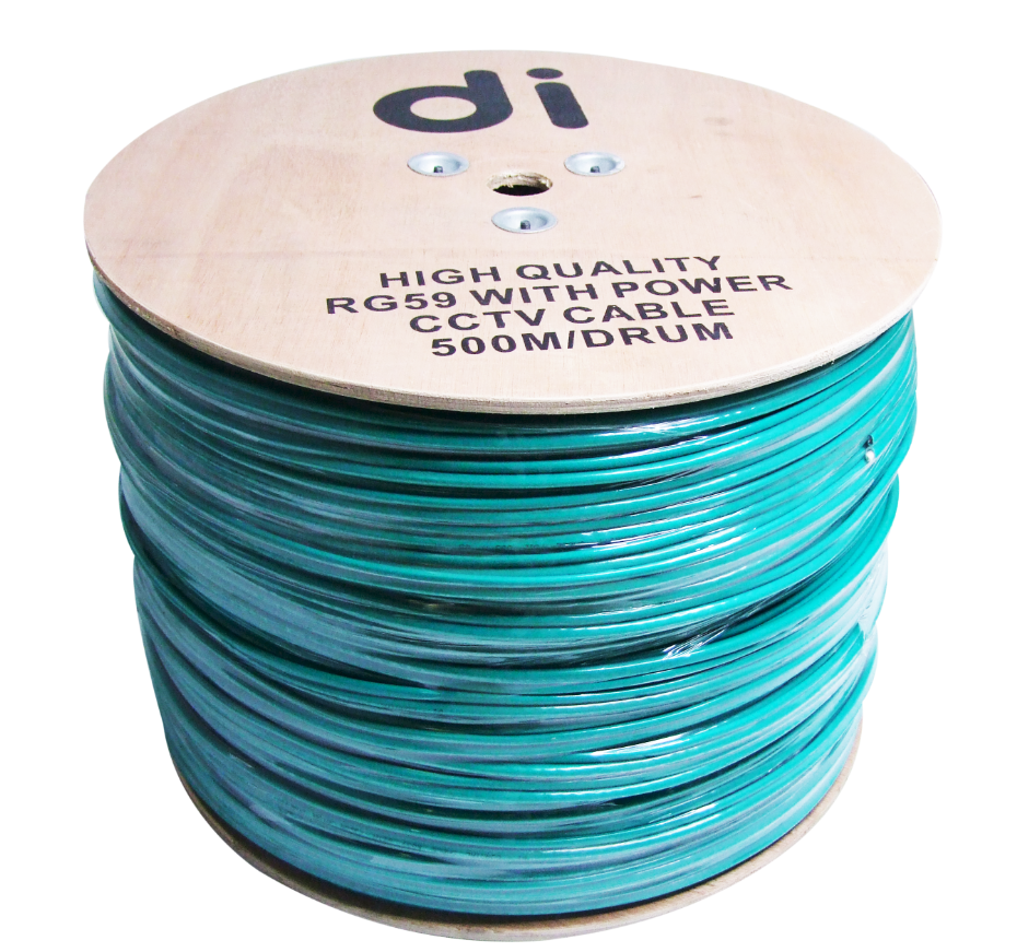 Bobine 500m Cable Coaxial avec Alimentation pour Camera - Blanc