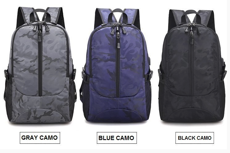 Sac à Dos Pour PC Portable Avec Port de Chargement USB en Style Camouflage