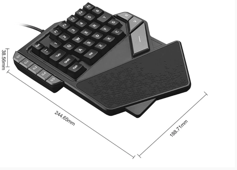 Clavier Gamer à une Main avec fil USB et 38 Touches rétro-éclairé