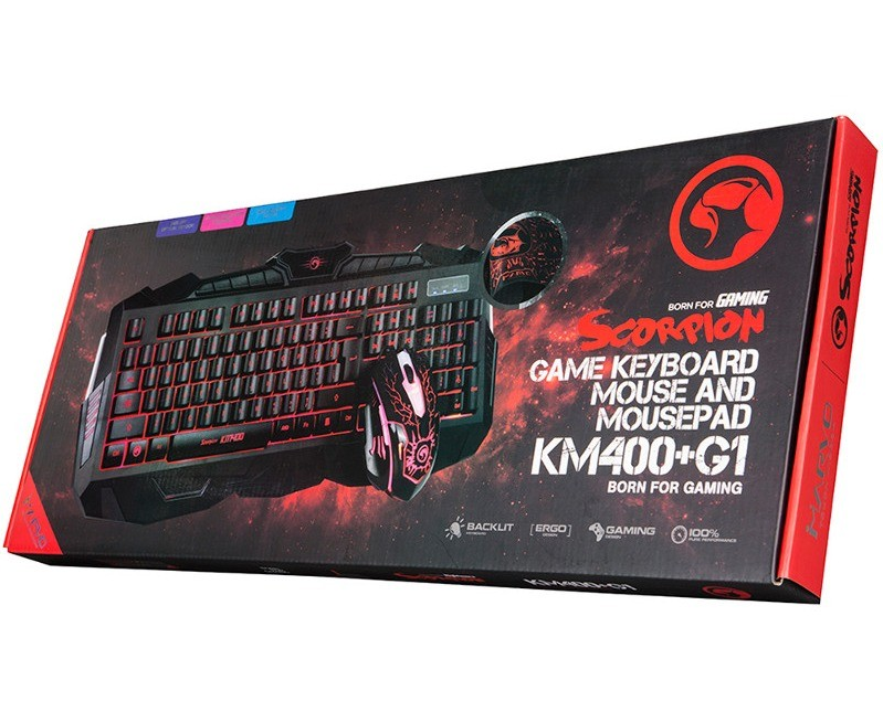 Pack Marvo KM400+G1 Clavier Rétro éclairé, Souris et tapis pour les gamers