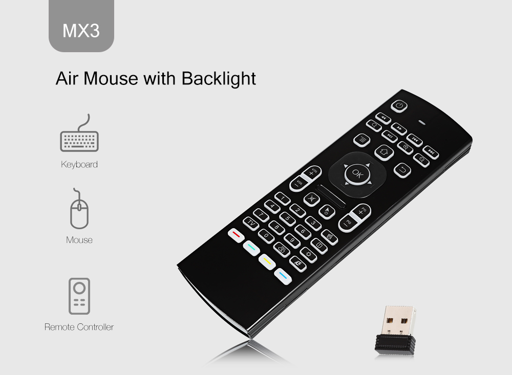 Télécommande et Clavier universelle Air Mouse 2.4 Ghz sans fil rétro-éclairées