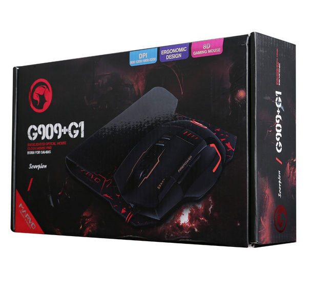 Souris Marvo G909+G1 gamer 8 boutons et 4 couleurs LED avec tapis