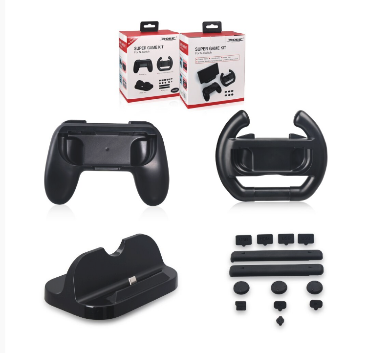 Accessoires de Joy-Con avec poignées volant, support manette, support de Charge et des Bouchons Anti-poussière - (liq)