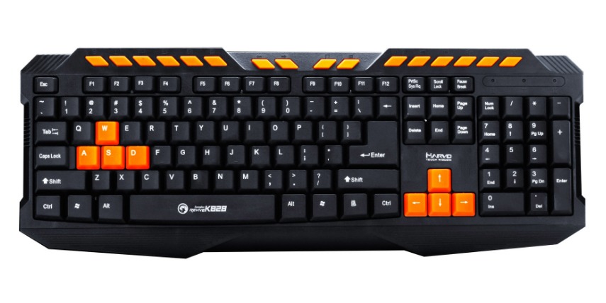 Clavier Gaming MARVO Scorpion  multimédia K828, Couleur Noir et Orangé - (liq)