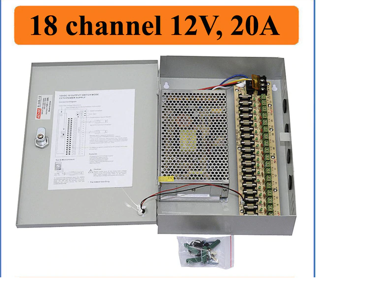 Boite d'alimentation/distribution electrique 12V - 20A - 18 Sorties - (liq)